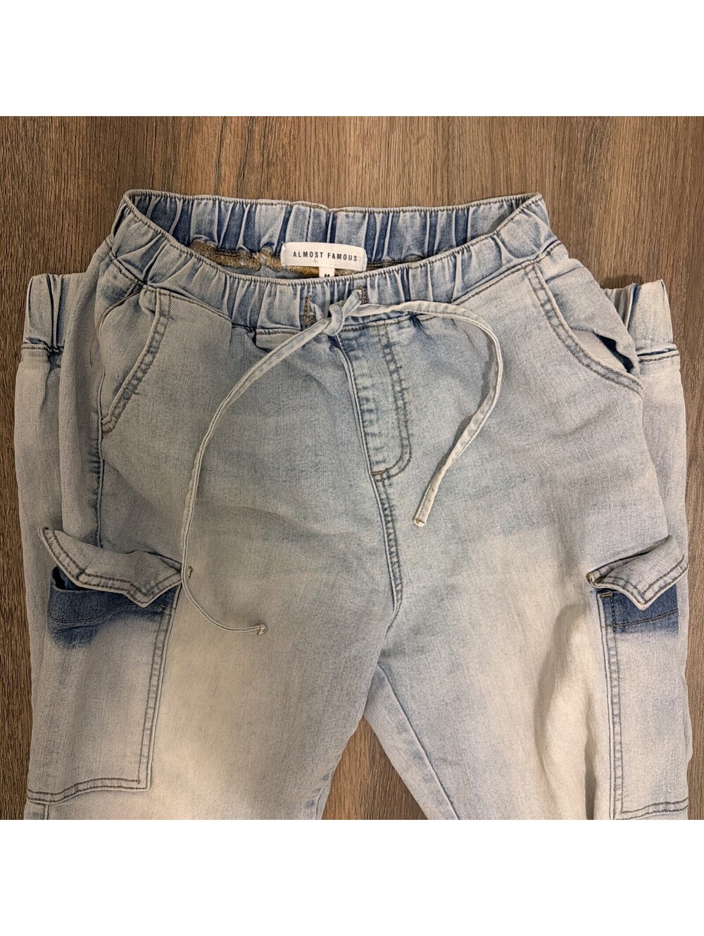 Almost Famous Size M Women’s Drawstring Jogger Jeans Pants Blue Denim